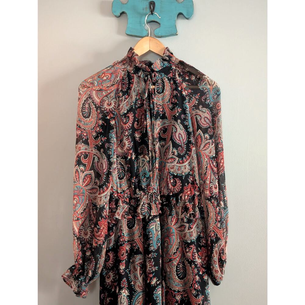 BR x Olivia Palermo Silk Paisley Hi-Low Maxi Dress Black Teal Orange XS - Picture 4 of 16